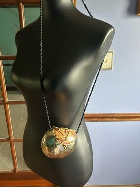 Artisan hammer Metallic Gold and silve Round Crossbody Bag with dragonfly on top